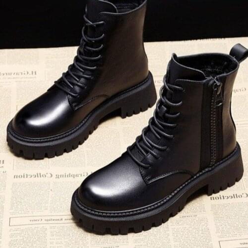 Warm Plush Ankle Boots Thick Bottom Platform Boots Women Shoes Woman Solid Leather Lace up New Autumn Winter Boots