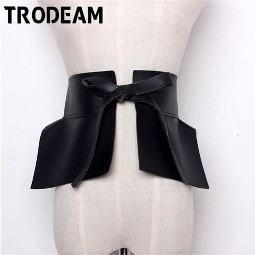TRODEAM Women Peplum Belt Female Skirt Leather Waist Belts Fashion Ladies PU Black Bow Wide Harness Dresses Designer Waistband