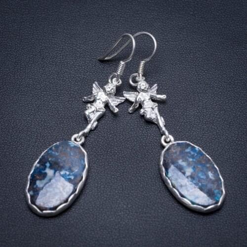 Natural Chrysocolla Angel Handmade Unique 925 Sterling Silver Earrings 2 1/4" S1738
