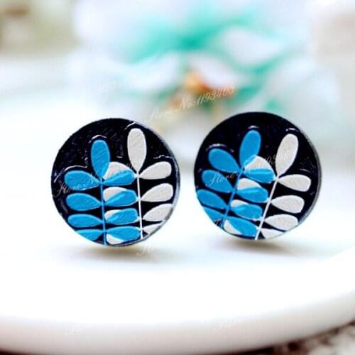 Unique 3D Flower Embossed 16mm Round Coloured Drawing pattern Laser Cut wood Cabochon DIY for Rings, Earring,Brooch,Necklace