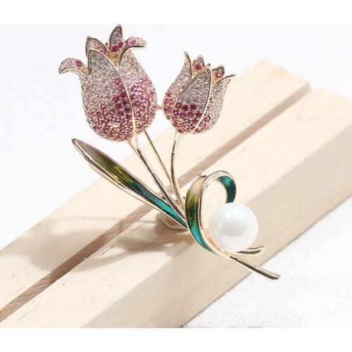 High quality Rhinestone Tulip Flower Bouquet Brooches For Women Weddings Banquet Casual Brooch Pins New Year Gifts