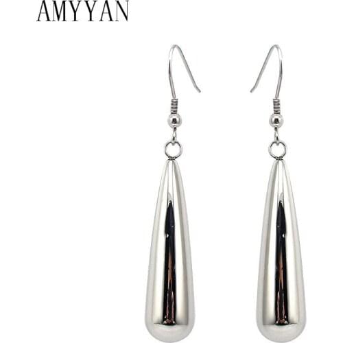 316l Stainless Steel High Quality Earrings For Women Jewelry Simple Design Silver Color Water Earrings 4.1*1cm Pendant Size