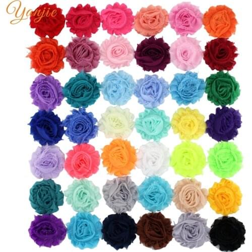 100pcs/lot 2.5" Chic Shabby Frayed Chiffon Fabric Flower Hair Accessories DIY For Headbands Headwear Children Flores Bandeau
