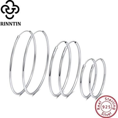 Rinntin Genuine 925 Sterling Silver Big Circle Hoop Earrings for Women 30cm 40cm 50cm Fashion Silver 925 Earrings Jewelry SE146