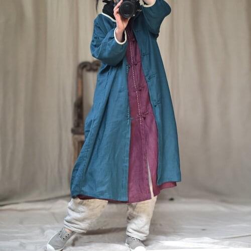 Women Loose Patchwork Linen Trench Coat Outerwear Ladies Vintage Loose Long Coat Female Retro Flax Spring Autumn Overcoat 2020