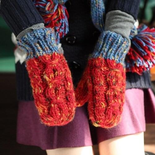 Winter Thick Warm Handmade Knited Girls Gloves Cable Knit Mittens Gift