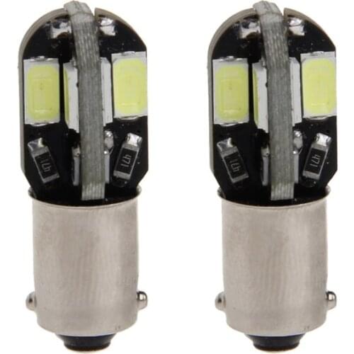 1 Pair DC 12V BA9S H6W 5630 8 SMD LED Turn Signal White Light Bulb For Car