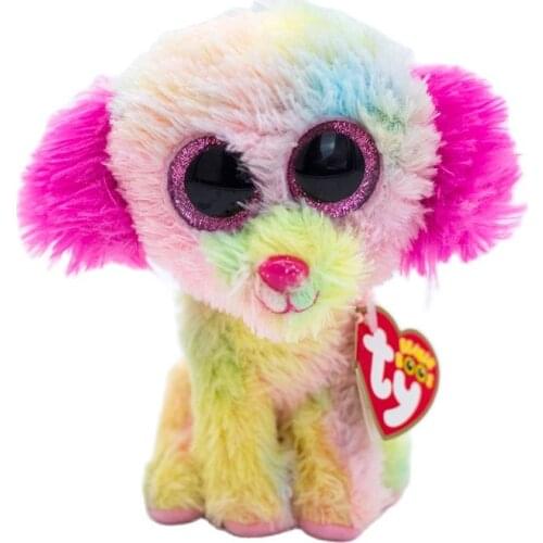 15CM Ty Beanie Glitter Big Eyes Lovesy the Color Dog Cute Soft Stuffed Plush Animal Pink Ears Dog Doll Kids Toys Birthday Gifts