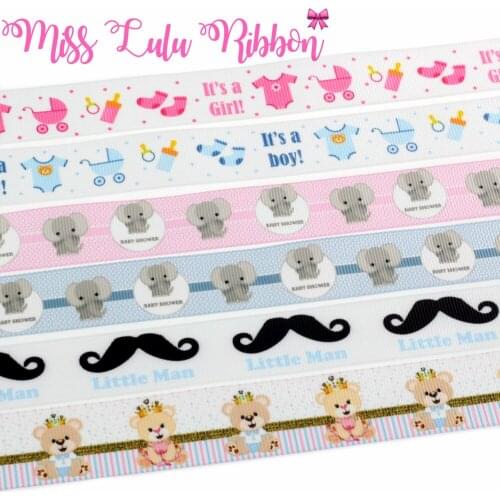 22mm-25mm Baby Elepant Cute Cartoon Printed Grosgrain Ribbon Hair Band Making DIY Gift Packing Wrap 10yards/roll