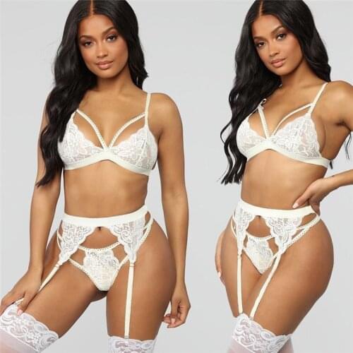 3pcs/set Woman Sexy Bra Set Lace Underwear Set Erotic Hot Sexy Push Up Bra Brief Set With Garter Sexy Sensual Lingerie Intimates