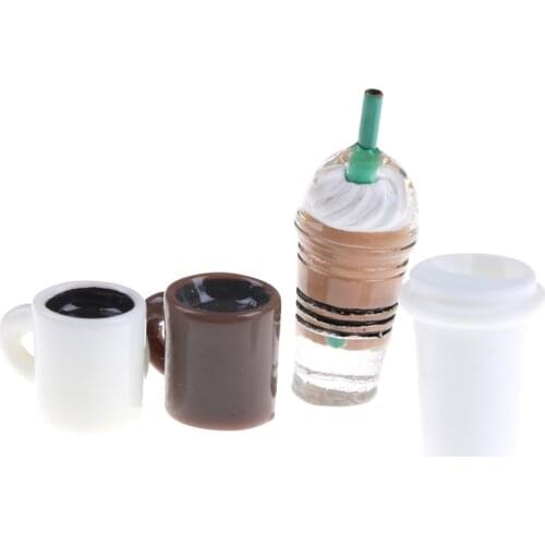 4Pcs DIY Kitchen Room Food Drink Cup Miniature Dollhouse Coffee Cup MiniWorld Dolls Accessories For Barbie