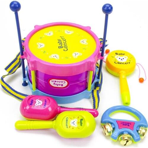 5Pcs/set Mini Musical Instrument Toy Jazz Drum Set Instruments Kit Developmental Music Educational Toys For Children Girls Gift