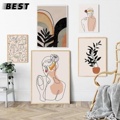 Abstract Single Line Face Art Leaves Painting Girl Body Back Minimalist Wall Art Canvas Poster Print Nordic Picture Home Decor