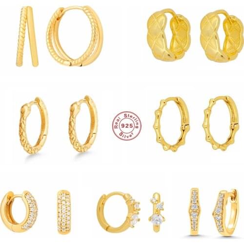 Aide 925 Sterling Silver Gold Gold Hoop Earrings For Women Cubic Zirconia Jeweled Bamboo Snake Twist Circle Huggie Earring Gift