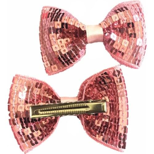 High Quality 50pcs/lot Handsewn Sequin Bows WITH CLIP For girls Christmas Gift kids Hair DIY Accessories 19 Color FC34