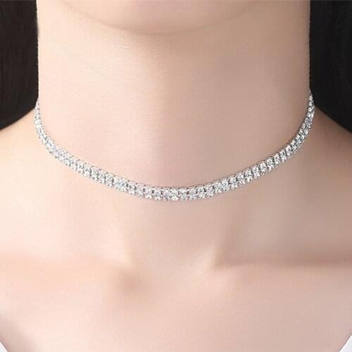 BLIJERY Simple Rhinestone Crystal Choker Necklace for Women Prom Wedding Jewelry Silver Color Chain Collar Chokers Collier Femme