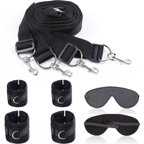 Black Plush Tied Hands Bed Bondage Bed Straps Blindfold Hooks For Women Toys Tied
