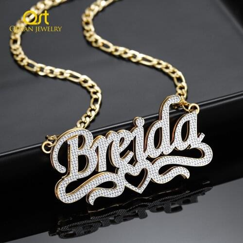 Double Layer Heart Nameplate Pendant Custom 18K Gold Plated Stainless Steel Name Necklace Personalized Jewelry Gift For Her