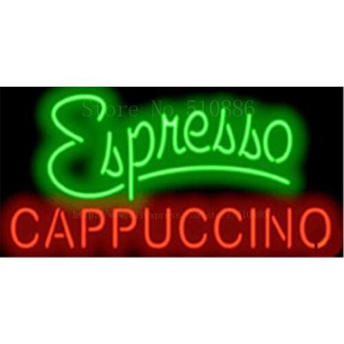 Espresso Cappuccino Neon sign Real Glass Tube Bulbs Light Bar Beer Club Decoration Signboard coffee leisure food drink 17"x14"