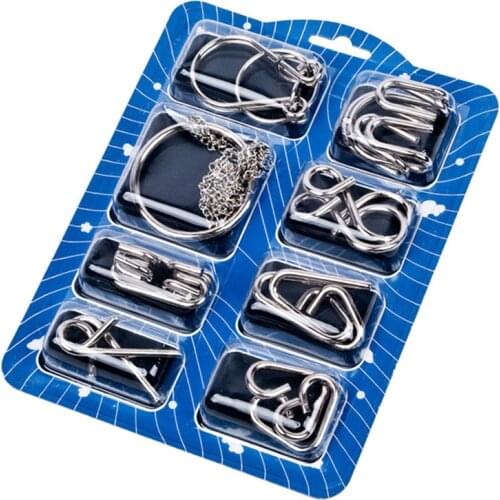 Montessori Materials 8pcs/set Metal Wire Puzzle IQ Mind Brain Teaser Puzzles Game For Adults And Kids 3 Style