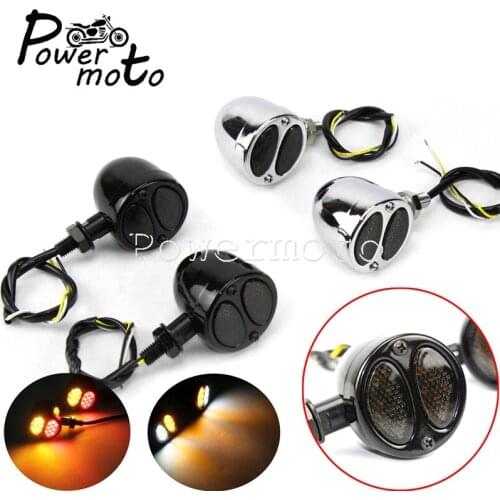 Chrome Retro Bullet LED Brake Signal Indicator Lamp 10mm Blinker 3 in 1 Front & Rear Running Light For Honda Cruiser Chopper