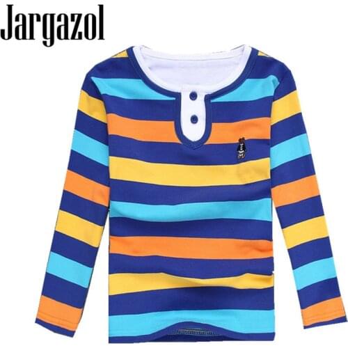 Jargazol T Shirt Kids Clothes Color Stripes T-shirt Summer Top Autumn Long Sleeve Tshirt Boy Camisetas Girls Tops Boys Shirts