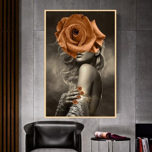 Canvas art painting modern fashion model flower floral women print poster pop art wall picture for bedroom home decoration