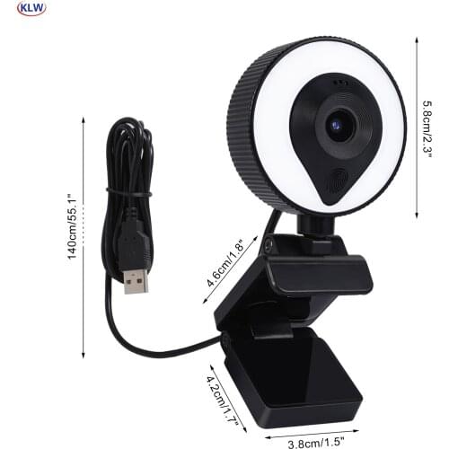 KLW W21 2021 New Coming USB Computer Live Broadcast Beauty Camera HD 1080/2K Touch LED Fill Light Built-in Microphone