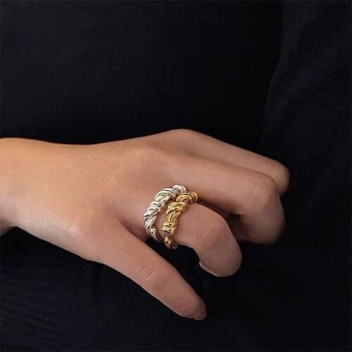 Korean Fashion Twisted Rings Gold Silver Color Rope Rings for Women Minimalist Jewelry Stackable Rings 2020 Trendy