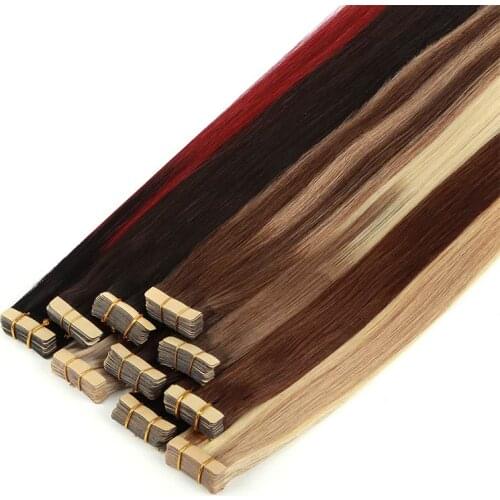 Tape In Human Hair Extensions Straight Seamless Invisible Natural Remy Hair Skin Weft Adhesive Extension Brown Blonde 20pcs