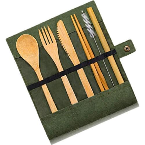1 set Bamboo Cutlery Set Bamboo Knife Fork Spoon Thick Cloth Bag Travel Creative Portable Bamboo Cloth Tableware