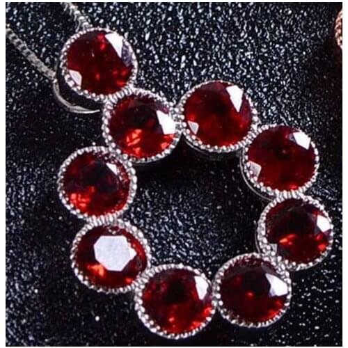 Natural red garnet stone pendant S925 silver Natural gemstone Pendant Necklace trendy big Round ball women wedding jewelry