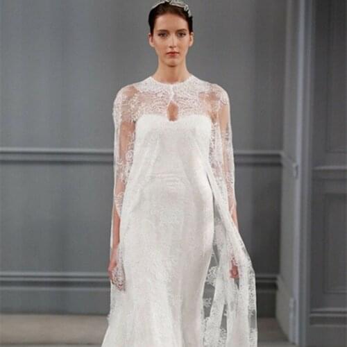 Fashion New Women Wedding Cape Wraps Lace Appliques Bridal Jacket Bolero Wraps Long White Ivory Custom Made Accessories Jackets