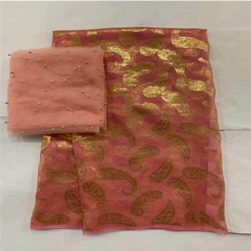 New High Quality African Metal Silk Fabric 5 Yards+ 2 Yards Chiffon African Silk Fabric For Ladies Party Clothing! LXF61515