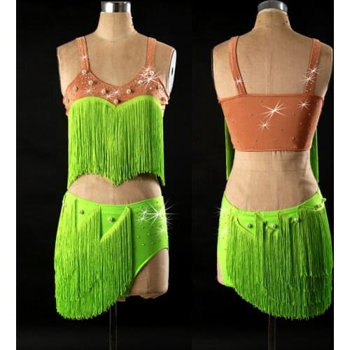 New customize custom fringe tassel beaded diamond Rumba cha cha salsa tango Latin dance competition dress