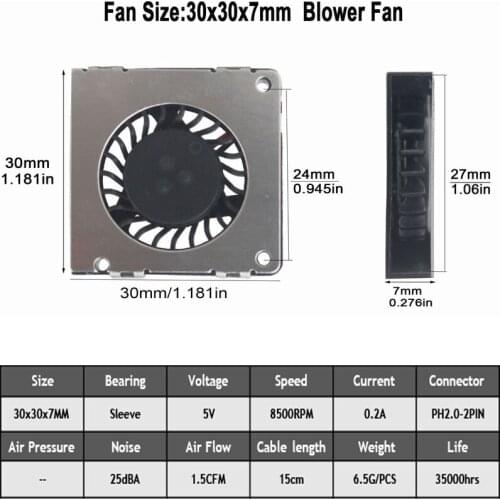 New Fans 20PCS/lot Gdstime DC 5V 30X30X7MM 1.18inch 3cm Sleeve Fan Good quality Blower 2Pin 3D printer Cooling