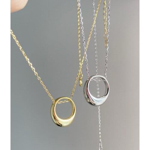 925 Sterling Round Golden Silver Necklace Hollow Circle Water Drop Simple Geometric Jewelry Woman Got Engaged Mom Birthday Gift