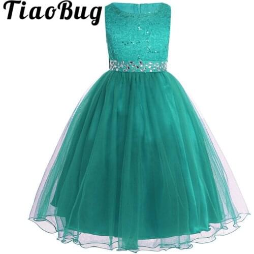 Tiaobug Flower Girls Dress Sequins Lace Mesh Tulle Chiffon Ball Gown Pageant Princess Party Dress For Girls Communion Dresses