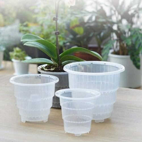Clear Flower Pot Orchid Pot With Breathable Hole Slotted Plastic Planter Container For Garden Desktop Decor
