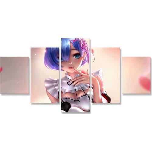 Rem Re ZERO Prints Painting Picture Wall Art 5 Panel Home Decor Modular Modern Canvas Poster Paintings
