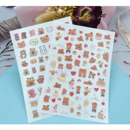 DIY Japnese Style Thin Light Back Glue Adhesive Nail Stickers Baby Bears & Cakes Dry Nail Decals Traceless Nail Art Manicure