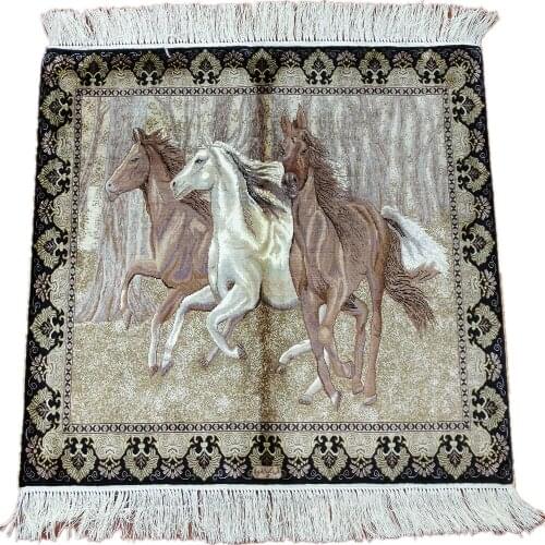 Seeykeep™ 2.4x3ft Silk Handknotted Oriental Runaway Horses Design Rug-NY3016229