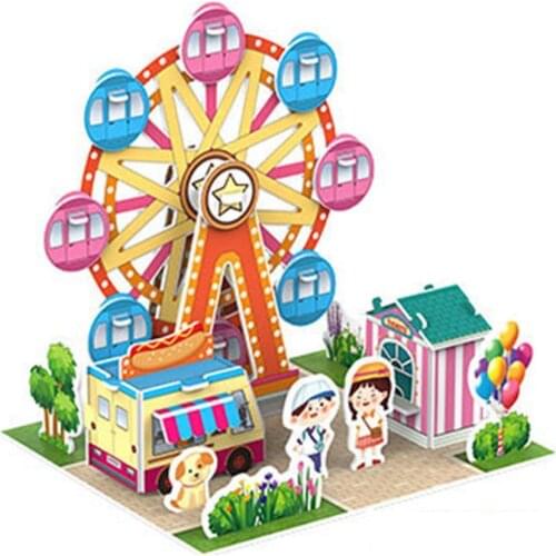 Three-Dimensional 3D Model Puzzles Handmade DIY Houses Building Blocks Kids Toys