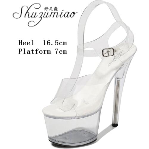 Female Sexy Nightclub Model Catwalk Transparent Crystal Show Super High Heel Sandals 17 CM Platform Clear Shoes Women Summer New