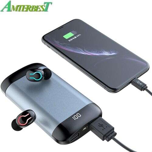AMTERBEST Q66 TWS Wireless Bluetooth Earphone HD Stereo Headphone Sports Waterproof Headset With Dual Mic and Charger Case