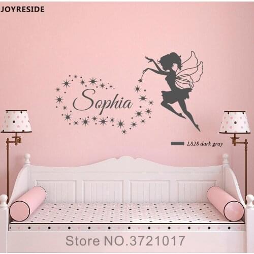 JOYRESIDE Fairy Stars Wall Decal Vinyl Sticker Personalized Custom Name Nursery Girls Baby Kids Child Bedroom Decoration XY060