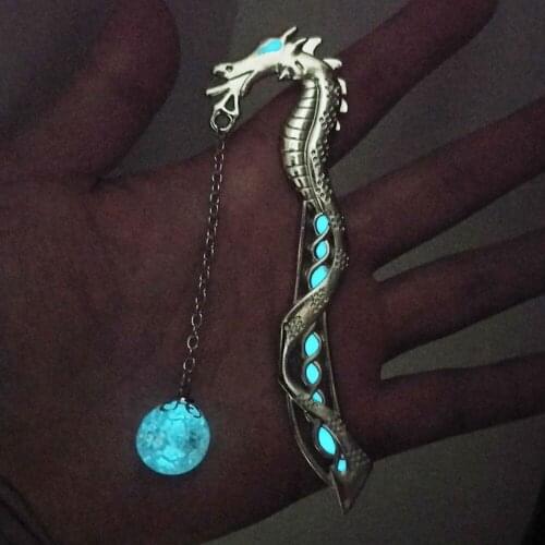 Nocturnal Hippocampus hairpin bookmark retro luminous metal dragon shaped bookmark creative school gifts stationery supplies