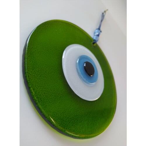 Green Evil Eye 12cm Glass Bead Middle in Blue Turkish Handmade Big Amulet for Wall Hanging Ojo Turco Talisman Boho Home Decor