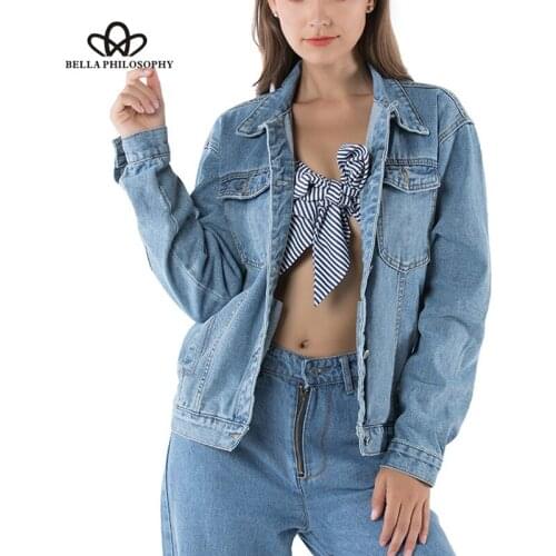 Bella philosophy 2019 women autumn Solid Turn-down Collar Jean Jacket ladies Loose Casual three colours Coats Female outwear