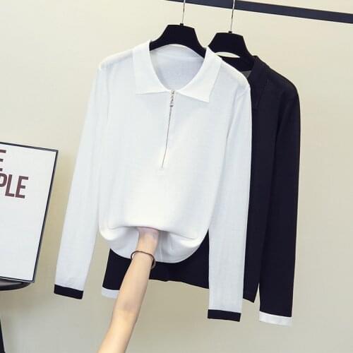 Women Fall Fashion Knit Pull Jumper And Sweaters Long Sleeve Korean Style Chic Knitwear Twisted Pull Femme Zipper Sweater